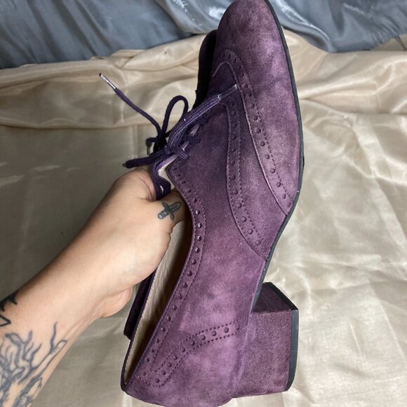 70s retro suede purple brogues block heel - Picture 9 of 10